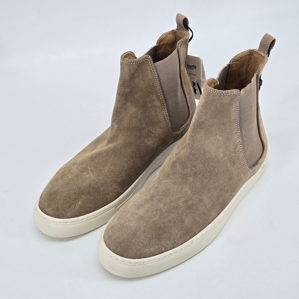 Zara Suede Chelsea High Top Basket Monta Sneaker Boots NWT Men's 42 US 9 Taupe